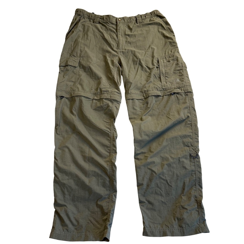 The North Face Convertible Nylon Cargo Pants Mens XL Olive Green Hiking Zip Off